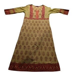 Srishti Women's Lime Green Floral Print Kurti Tunic Gold Sequin Accents S NWOT